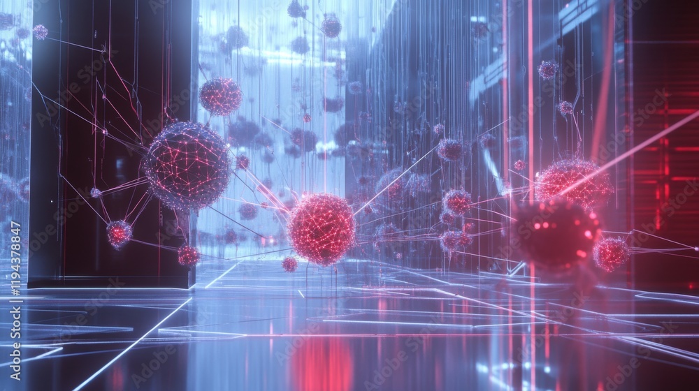 Poster a futuristic d graph with interconnected nodes and lines, showcasing a network of data and relations