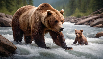 Obraz premium River Fishing Lesson