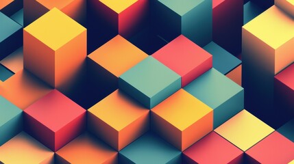 Obraz premium A vibrant arrangement of 3D geometric blocks in various colors.
