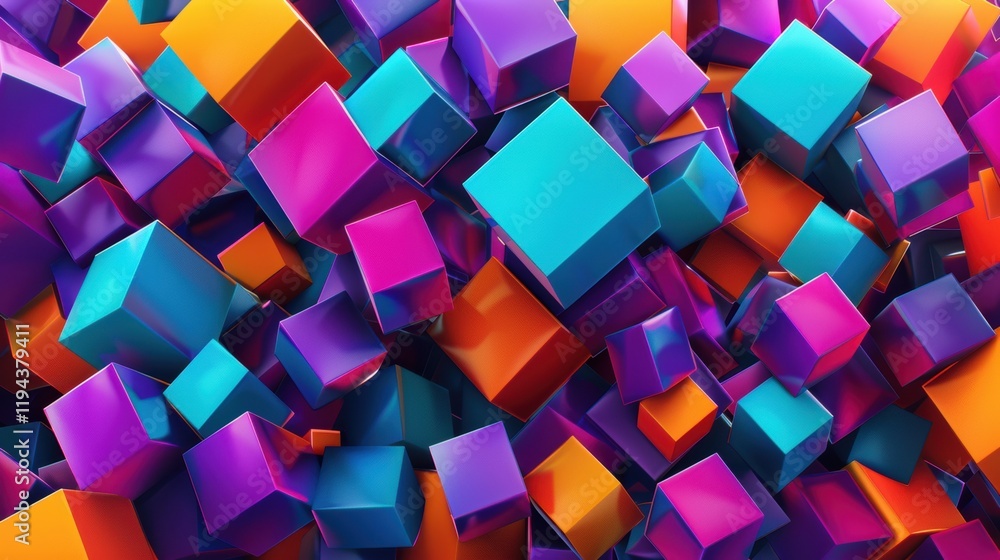 Poster colorful 3d cubes in vibrant hues creating a dynamic abstract composition.