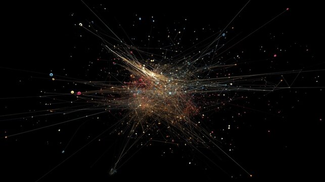 A highly detailed D scatter plot with data points hovering in space, connected by lines, symbolizing the intersection of technology and data analysis.
