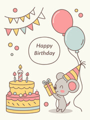 Ai generate happy birthday celebration with cute little mouse festive party scene cheerful atmosphere