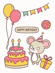Ai-generated happy birthday celebration with cute little mouse festive atmosphere colorful decorations joyful scene