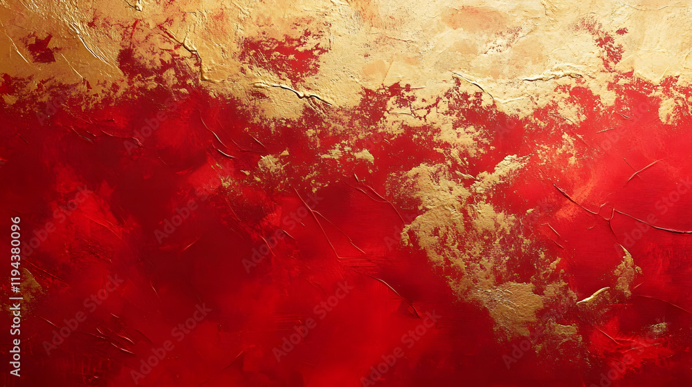 Poster chinese abstract gold ink in red paper texture fat paint on surface background flat lay top view cop
