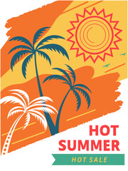 Hot summer sale event tropical beach graphic design sunny environment vibrant viewpoint ai generate creativity
