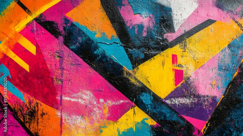 Poster Close-up of an abstract background with a burst of bright, neon colors and geometric patterns, creating an energetic and contemporary visual effect.