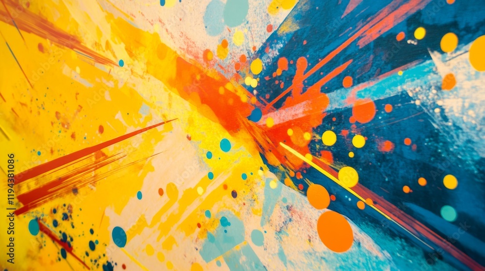 Poster close-up of an abstract background with a burst of bright, neon colors and geometric patterns, creat