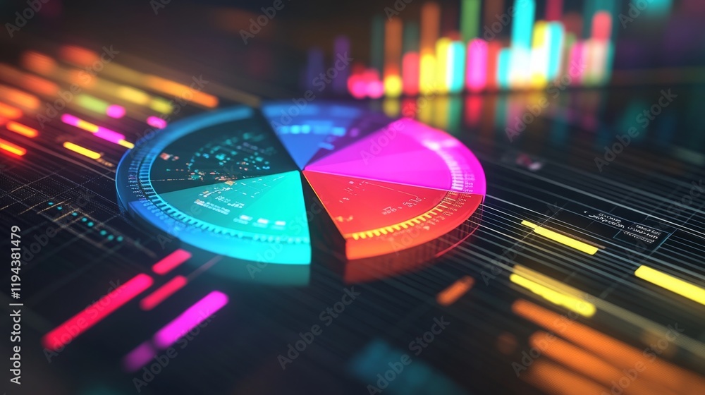 Poster close-up of a d pie chart with interactive elements, including hover effects and clickable segments,