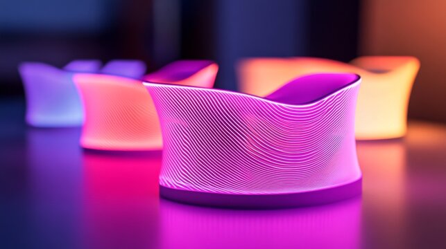 Close-up of a D line graph with rising curves, each axis highlighted in neon colors, representing trends and market data visualization in a high-tech style.