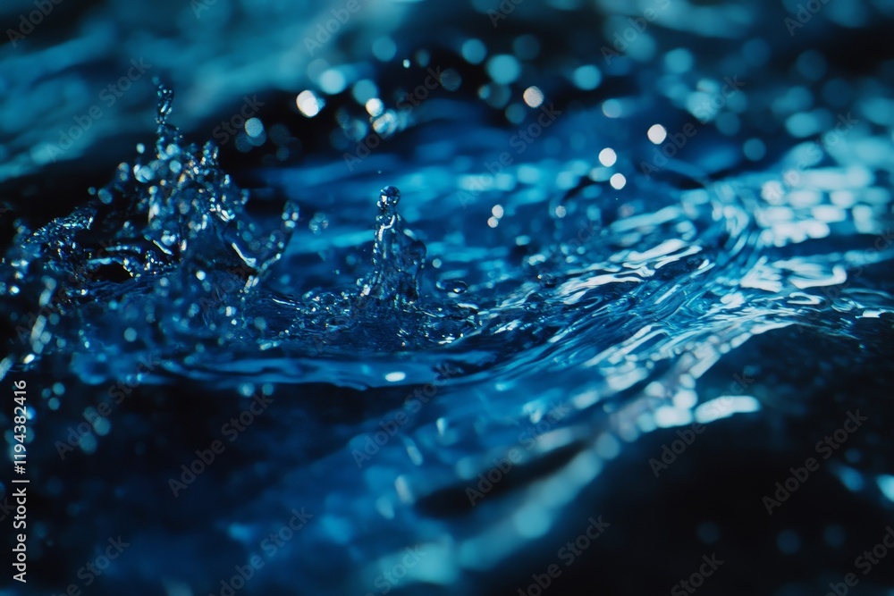 Aufkleber close-up of water droplet impact, creating concentric ripples and splashes.