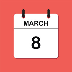 March 8. Daily Calendar icon for design. Simple design for business brochure, flyer, print media, advertisement. Easily editable.
