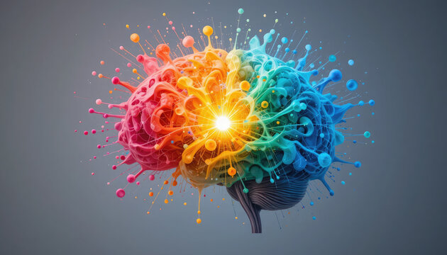 Exploding Human Brain with Creativity and Knowledge, The Concept of Art Illustration.