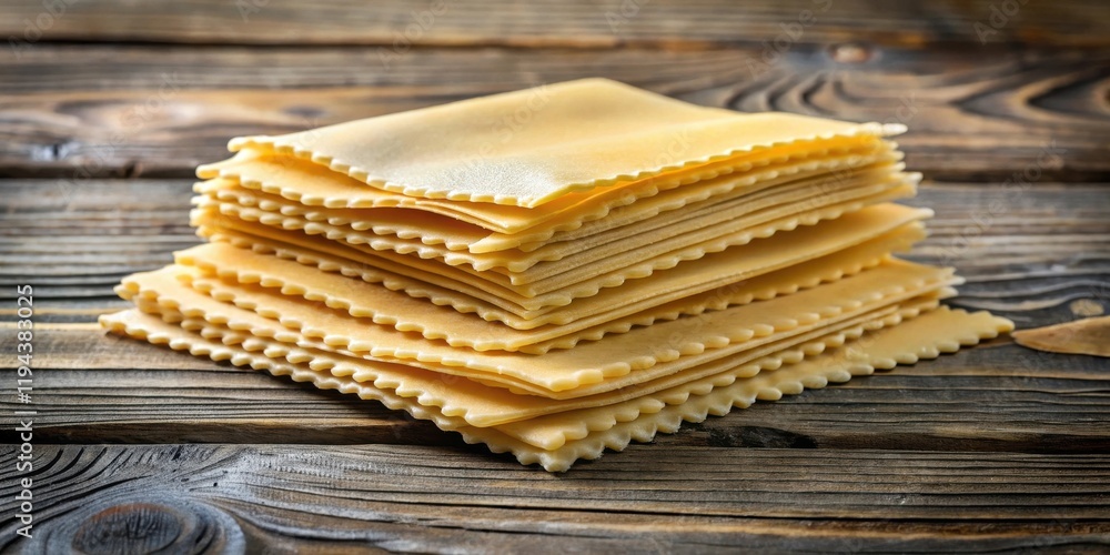 Poster a stack of uncooked lasagna pasta sheets on rustic wood