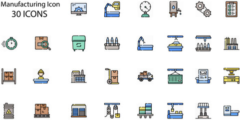 Set of Manufacturing icons. Line art style icons bundle. vector illustration