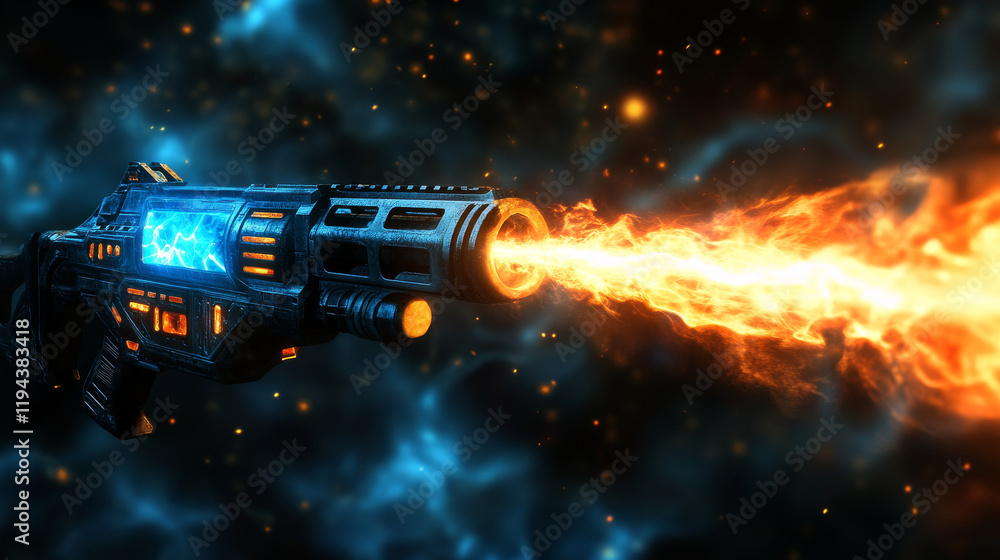 Poster beam laser effect for weapon or gun in game vector. magic blaster explode shot with energy and light