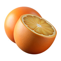 3D orange fruit. Plastic cartoon style. White transparent background