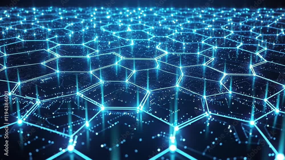 Poster abstract hexagon network: a mesmerizing digital illustration of a glowing blue hexagon network, repr