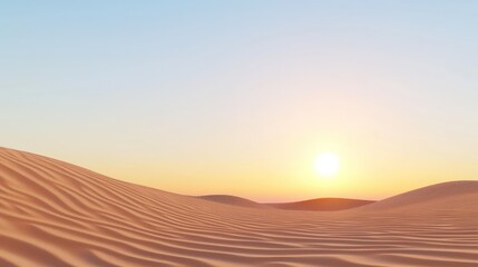 Fototapeta premium Serene desert landscape at sunset with gentle sand dunes.