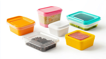 Plastic food containers set isolated on white background. Vector realistic illustration of rectangular meal box mockup with cover for safe storage, top and side view, lunch or dairy product package