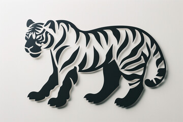 Obraz premium Black Papercut Tiger Silhouette Wildlife Animal Art