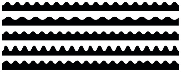Scalloped edge shapes vector set. Simple scalloped border. stripe, tape collection isolated on white background.