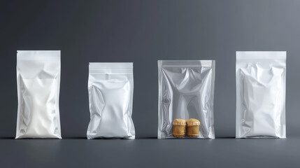 Vacuum polythene bag for shopping and zip, realistic food package and supermarket packet, sachet and product sealed cellophane box, candy wrap or chocolate wrapper, confectionary. Blank template