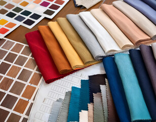 creative design board filled with color swatches and fabric samples.