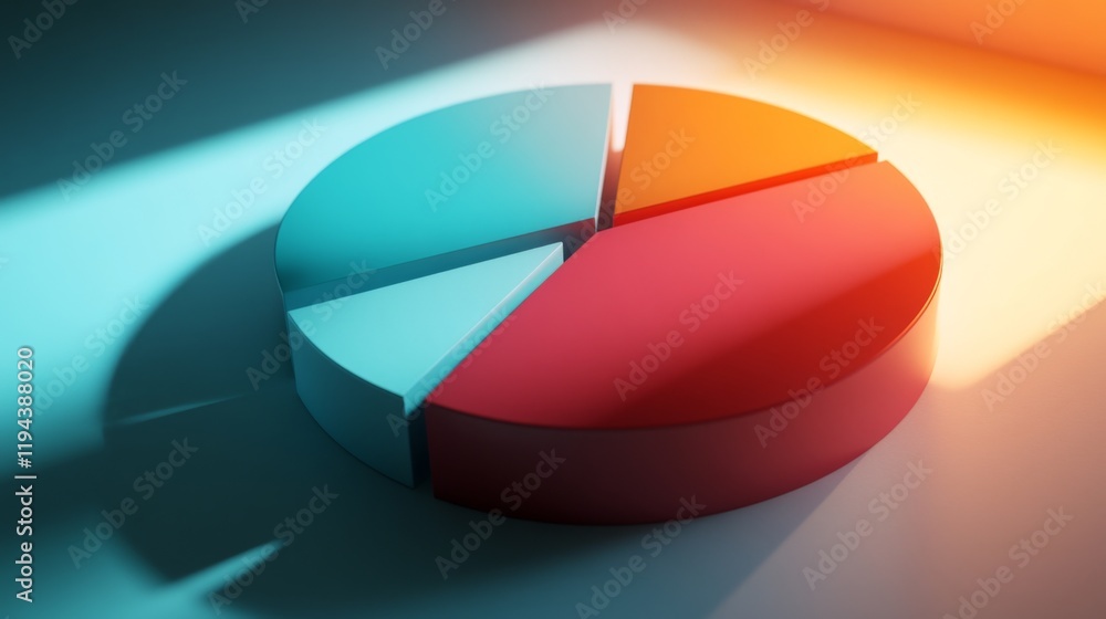 Leinwandbilder Detailed shot of a D pie chart with a shadowed effect, showing detailed breakdowns of data in a visually appealing and informative format.