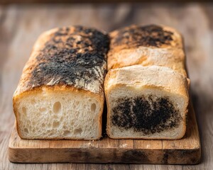 Old bread with mold on a wooden board