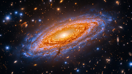Beautiful spiral galaxy surrounded by stars in deep space with vibrant colors