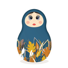 Obraz premium Russian Matryoshka. Traditional Russian folklore dolls with big eyes and lips. Babushka doll with hohloma, traditional painted floral pattern. Hand drawn vector illustration.