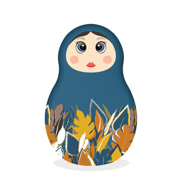 recommend clip art: Russian Matryoshka. Traditional Russian folklore dolls with big eyes and lips. Babushka doll with hohloma, traditional painted floral pattern. Hand drawn vector illustration.