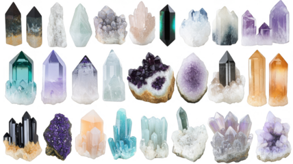 collection of colorful gemstones on transparency background