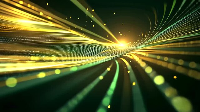 Digital River of Binary Code in Green and Yellow Tones