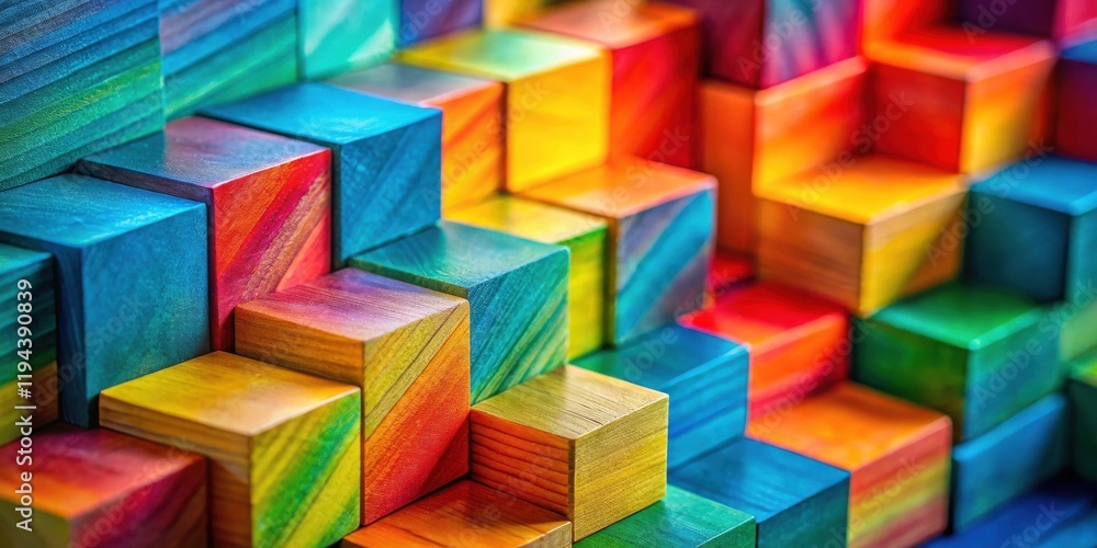 Fototapete a vibrant collection of colorful wooden blocks arranged in a complex, three-dimensional pattern