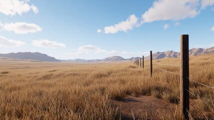 Fototapeta premium Vast Desert Landscape with Fence