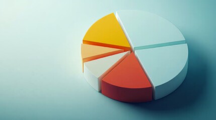 Fototapeta premium Detailed view of a D pie chart with segment labels and percentage values, set against a neutral backdrop to highlight the chart's design and data accuracy.