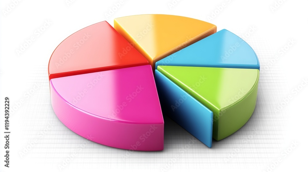 Fototapete High-definition image of a D pie chart on a transparent background, featuring multi-colored segments and shadows to enhance depth and clarity.