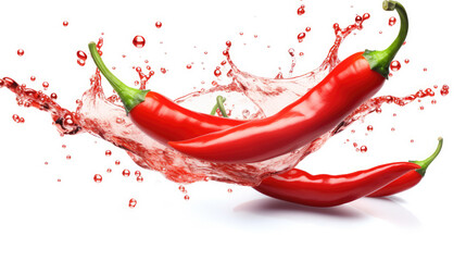 Vibrant Red Chili Peppers Splashing with Dynamic Energy