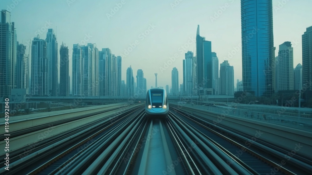 Leinwandbilder high-definition shot of a high-speed train on elevated tracks, emphasizing its sleek profile and the