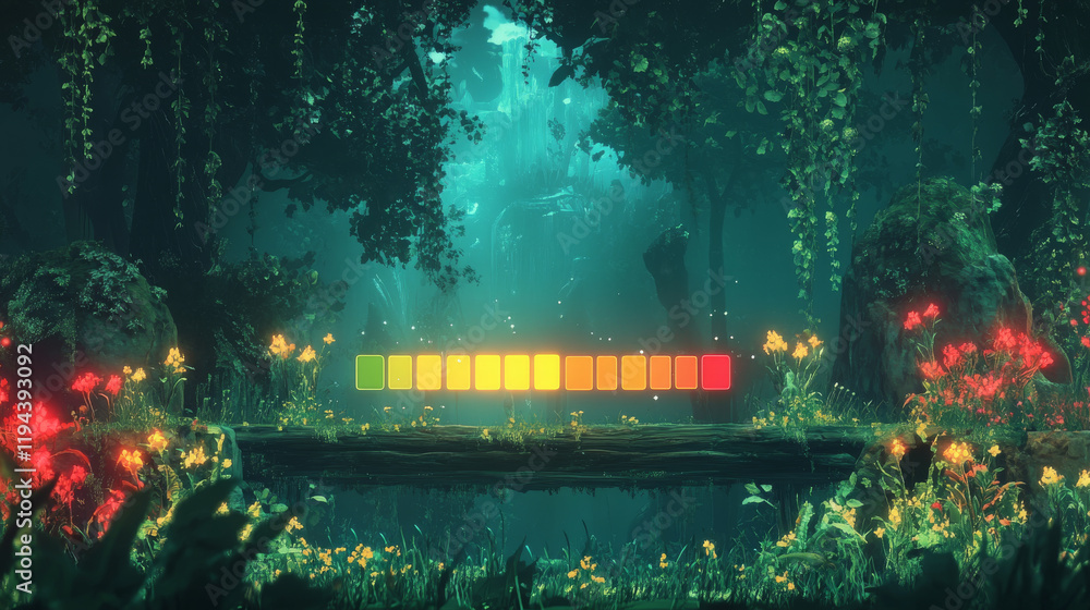 Poster vector game life progress bar. cartoon ui avatar frame with health and score graph on dark backgroun