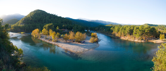 Koprucay river in Antalya. Wonderful nature view near Koprulu Canyon. The beginning of autumn....