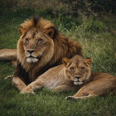 Obraz premium Photograph a lion pride lounging together in the grass.