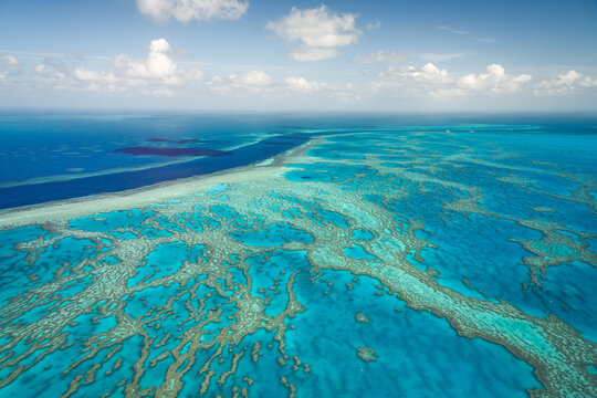 Aerial view of the river and Great Barrier Reef , Queensland, Australia