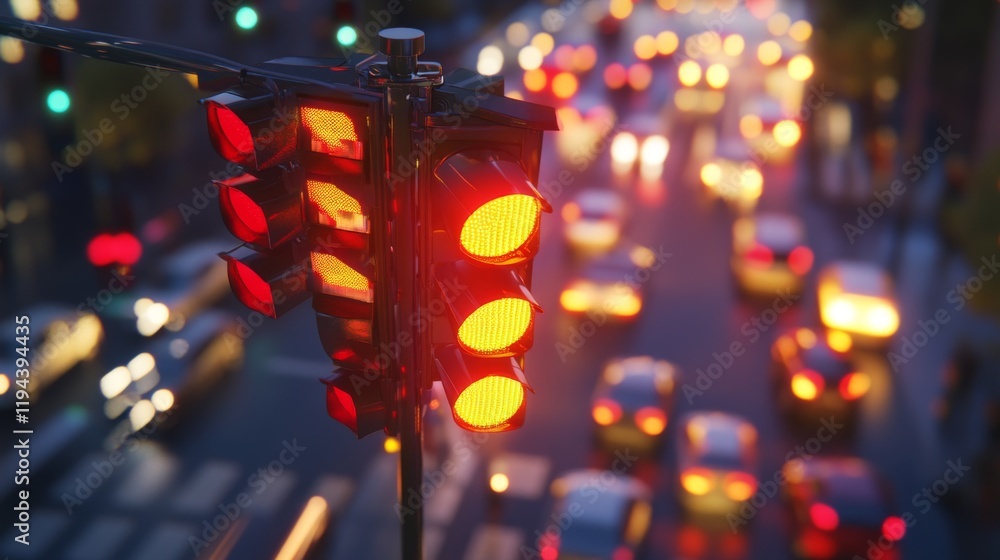 Aufkleber High-resolution close-up of a traffic light in the process of changing from yellow to red, capturing the transition and the surrounding traffic.