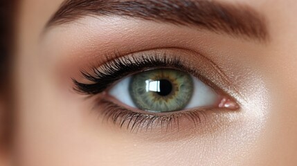 Obraz premium High-resolution close-up of a woman with beautifully done makeup, including elegant eye makeup and a soft, natural lip color, capturing her graceful style.