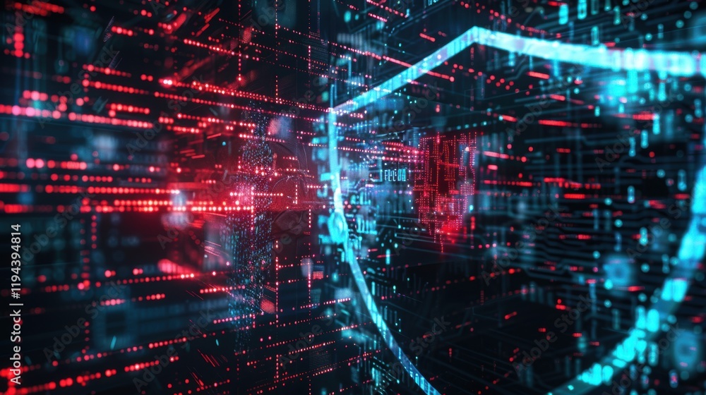 Poster abstract digital shield representing cybersecurity and data protection.
