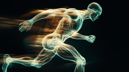 High-resolution shot of a human body in motion, focusing on the dynamic movement of muscles and joints, illustrating physical activity and fitness.