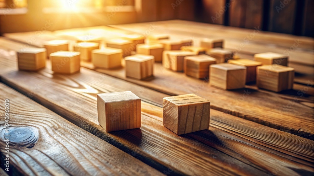 Aufkleber Wooden Cubes on Rustic Table  A Conceptual Image of Problem Solving and Strategy