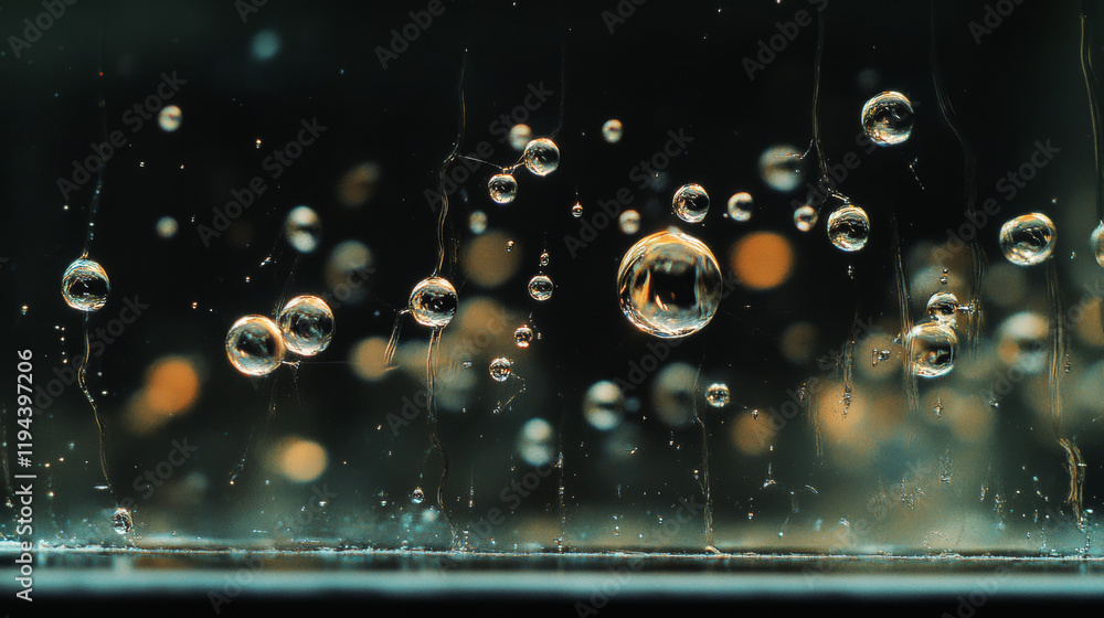 Poster water droplet background. dew splash on window glass vector. 3d realistic raindrop texture or shower